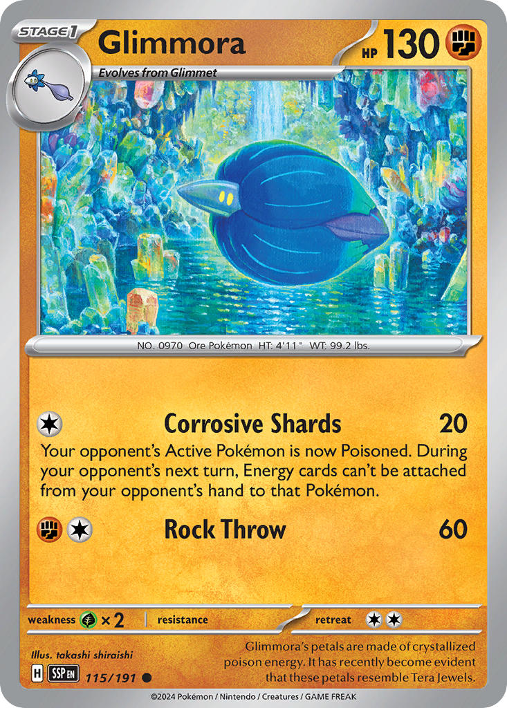 (115/191) Pokemon TCG Surging Sparks Single: Glimmora  Reverse Holo Common