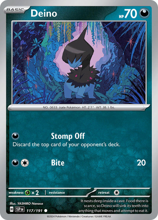 (117/191) Pokemon TCG Surging Sparks Single: Deino  Reverse Holo Common