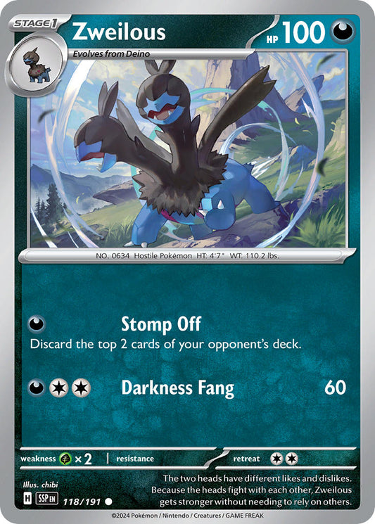 (118/191) Pokemon TCG Surging Sparks Single: Zweilous   Common