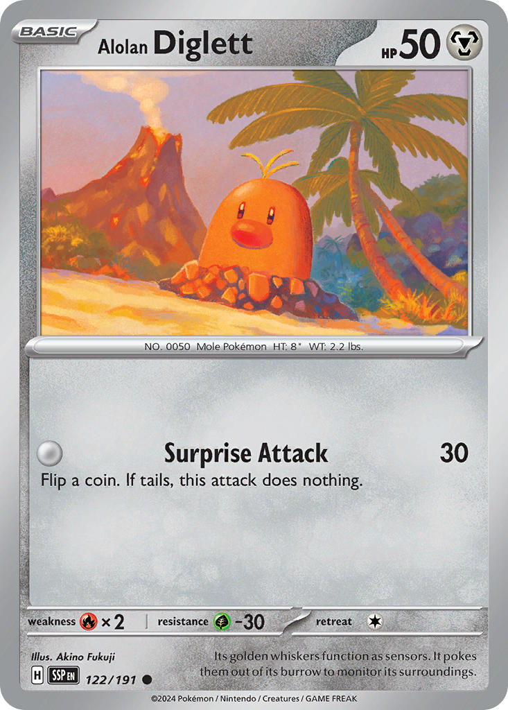 (122/191) Pokemon TCG Surging Sparks Single: Alolan Diglett  Reverse Holo Common