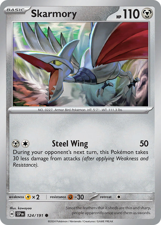 (124/191) Pokemon TCG Surging Sparks Single: Skarmory  Reverse Holo Common