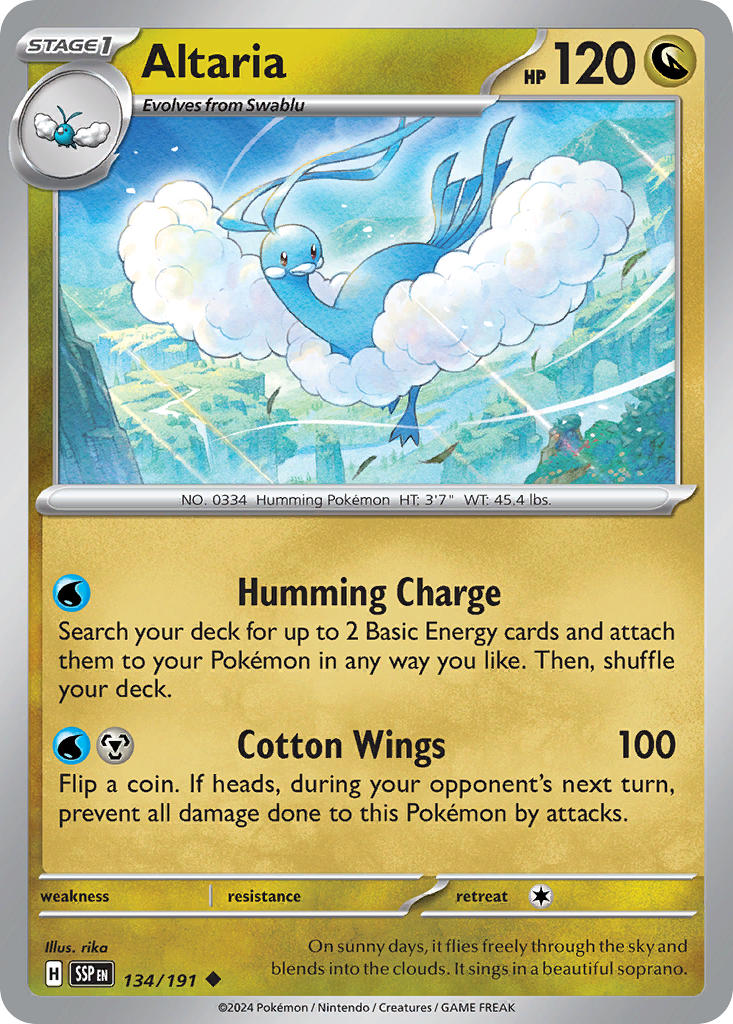 (134/191) Pokemon TCG Surging Sparks Single: Altaria  Reverse Holo Uncommon