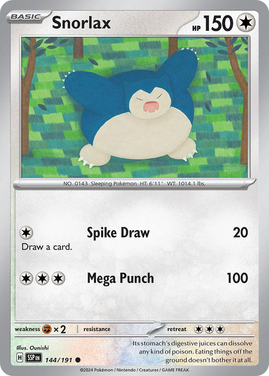 (144/191) Pokemon TCG Surging Sparks Single: Snorlax  Reverse Holo Common