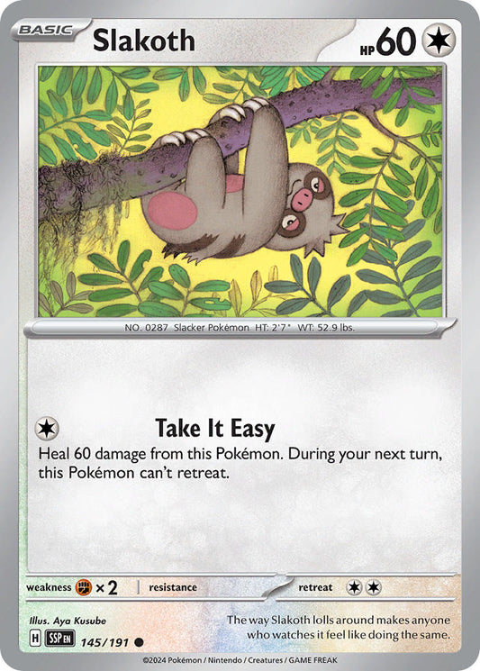 (145/191) Pokemon TCG Surging Sparks Single: Slakoth  Reverse Holo Common