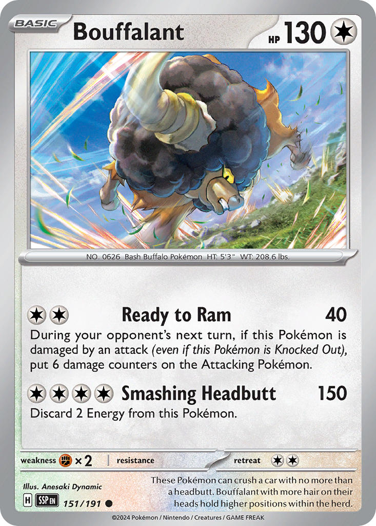 (151/191) Pokemon TCG Surging Sparks Single: Bouffalant  Reverse Holo Common