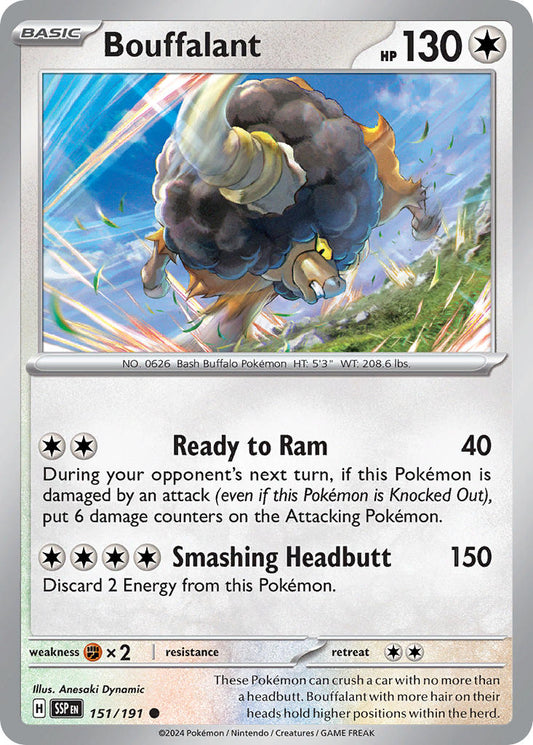 (151/191) Pokemon TCG Surging Sparks Single: Bouffalant  Reverse Holo Common
