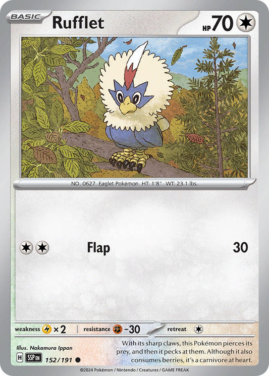 (152/191) Pokemon TCG Surging Sparks Single: Rufflet  Reverse Holo Common