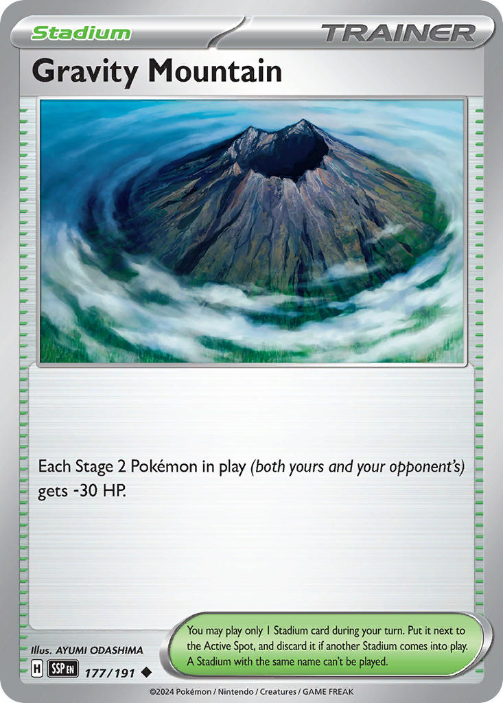 (177/191) Pokemon TCG Surging Sparks Single: Gravity Mountain Reverse Holo Uncommon