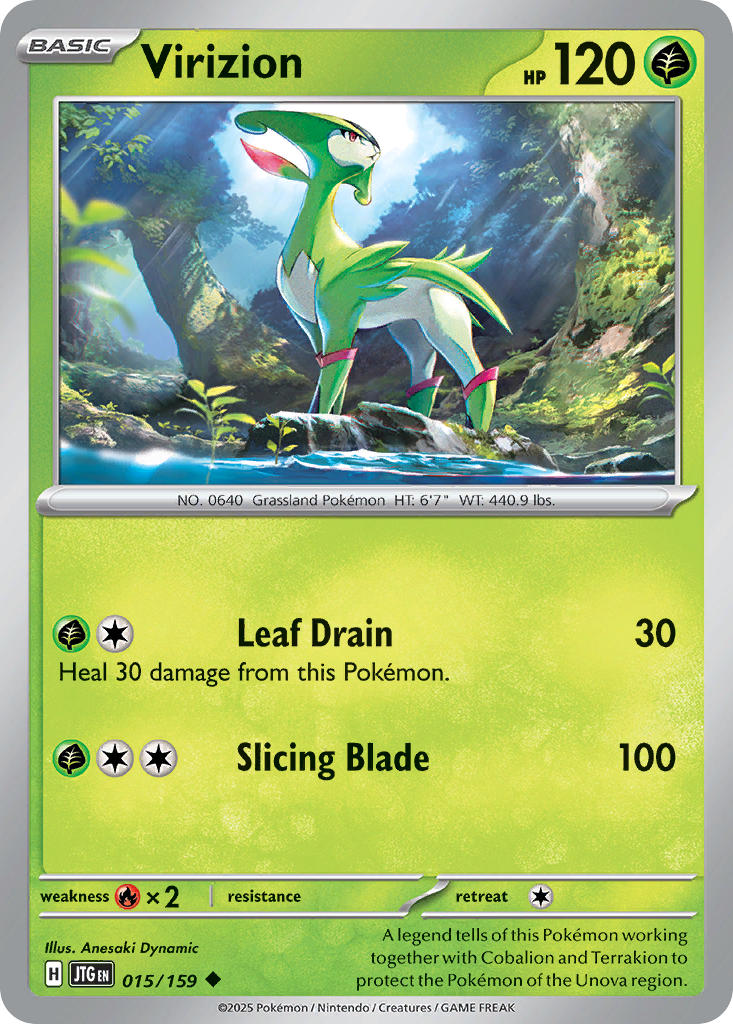 (015/159) Pokemon TCG Journey Together Single: Virizion  Reverse Holo Uncommon