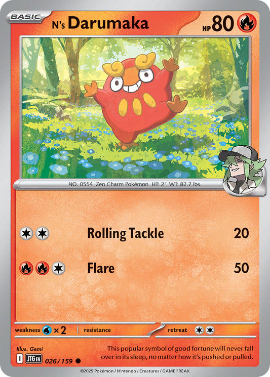 (026/159) Pokemon TCG Journey Together Single: N's Darumaka  Reverse Holo Common