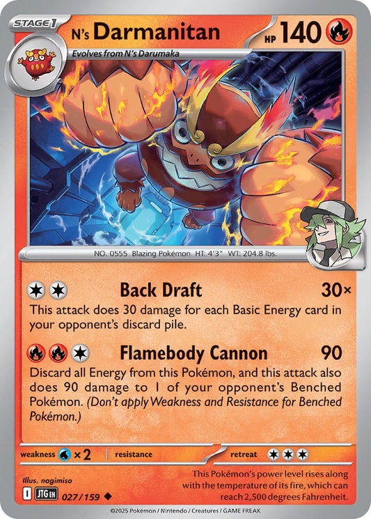 (027/159) Pokemon TCG Journey Together Single: N's Darmanitan  Reverse Holo Uncommon