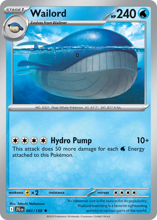(041/159) Pokemon TCG Journey Together Single: Wailord  Reverse Holo Rare