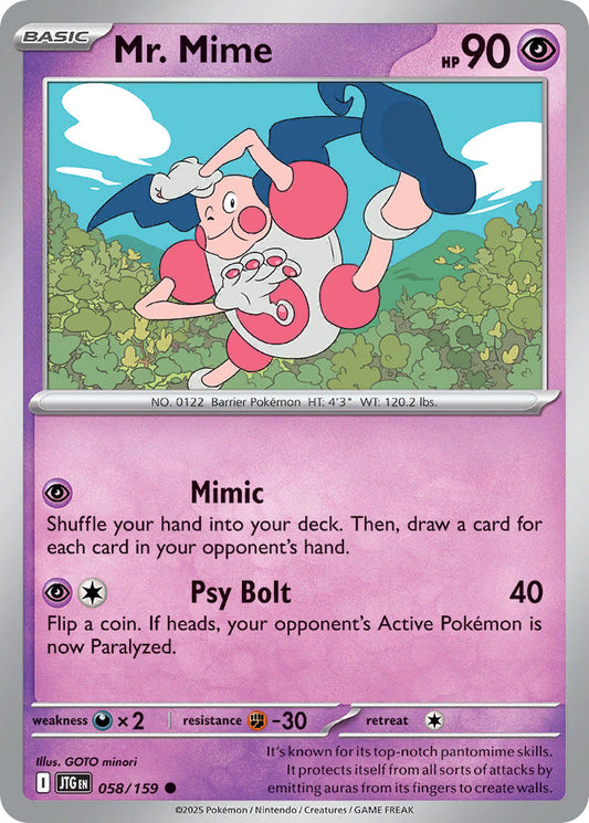 (058/159) Pokemon TCG Journey Together Single: Mr. Mime  Reverse Holo Common