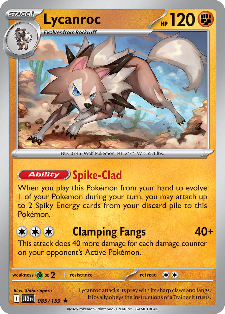(085/159) Pokemon TCG Journey Together Single: Lycanroc  Reverse Holo Rare