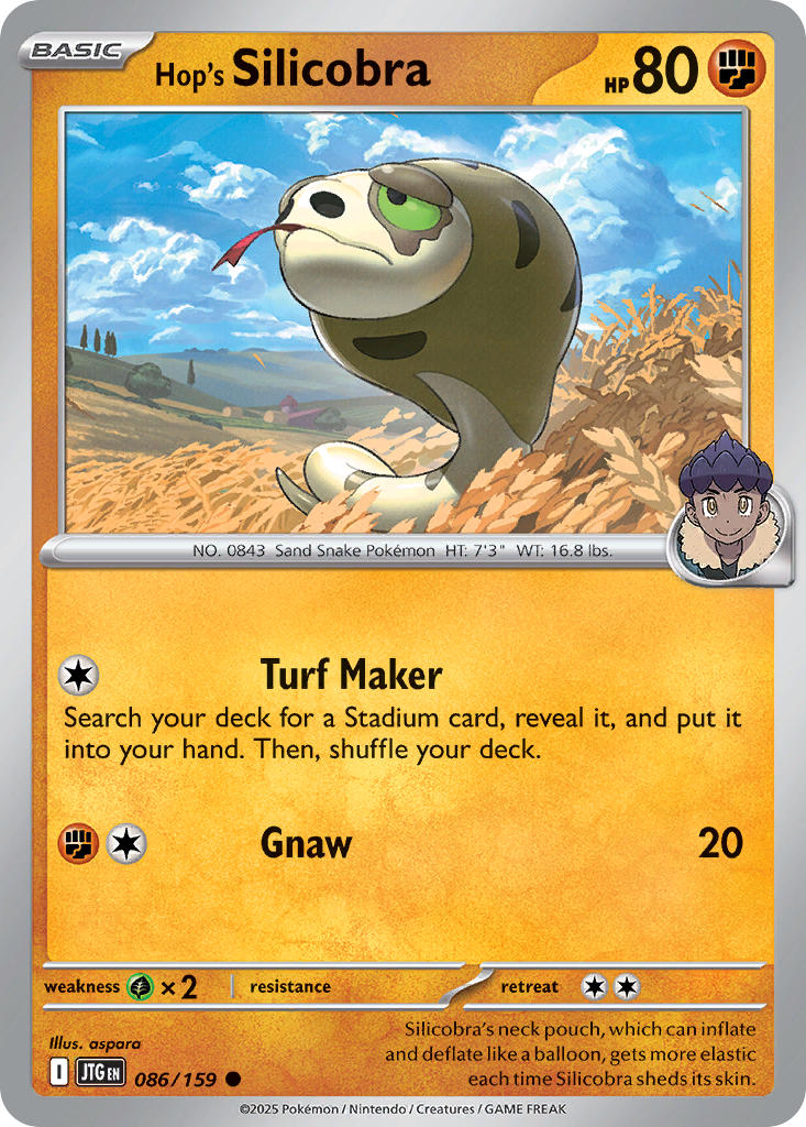 (086/159) Pokemon TCG Journey Together Single: Hop's Silicobra   Common