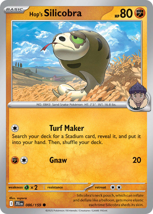 (086/159) Pokemon TCG Journey Together Single: Hop's Silicobra  Reverse Holo Common