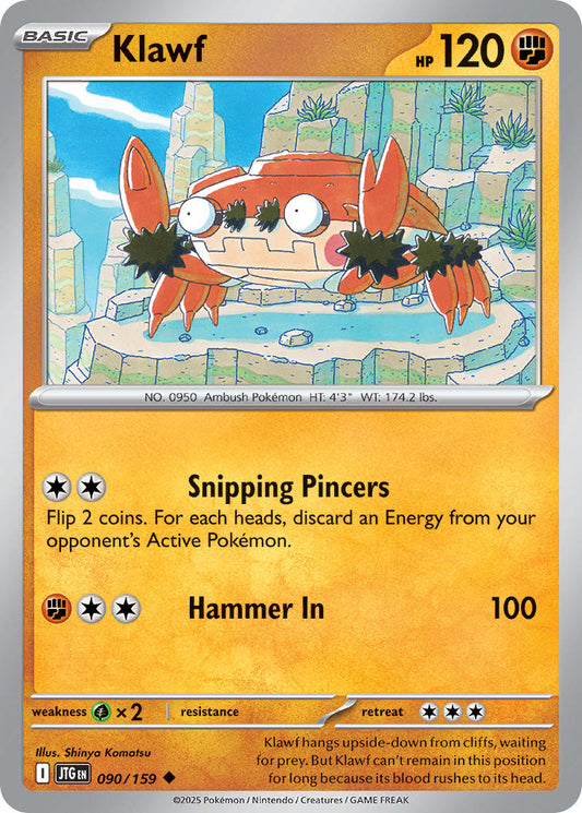 (090/159) Pokemon TCG Journey Together Single: Klawf  Reverse Holo Uncommon