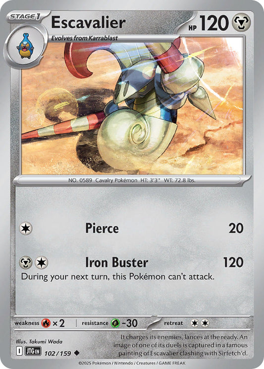 (102/159) Pokemon TCG Journey Together Single: Escavalier  Reverse Holo Uncommon