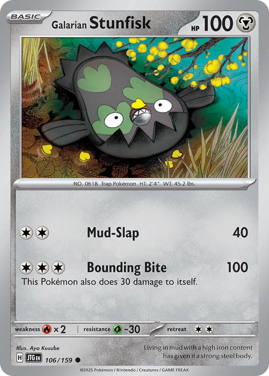 (106/159) Pokemon TCG Journey Together Single: Galarian Stunfisk  Reverse Holo Common