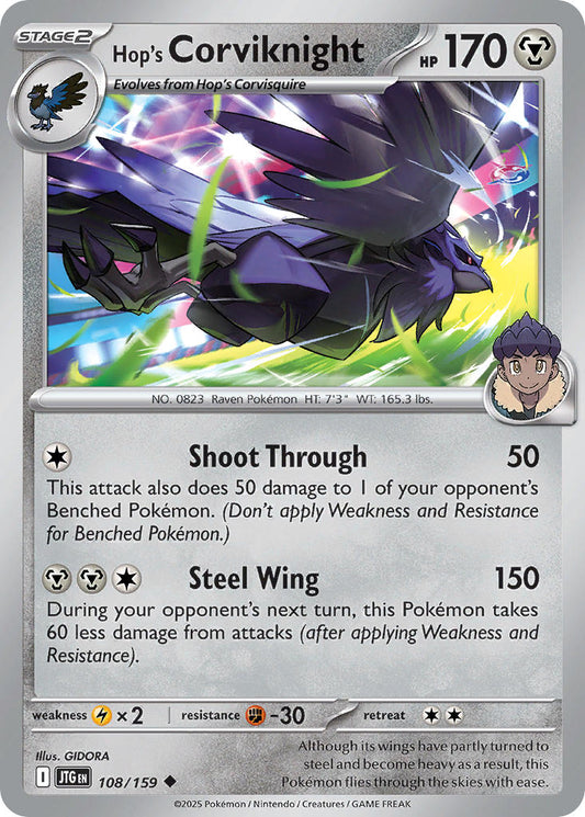 (108/159) Pokemon TCG Journey Together Single: Hop's Corviknight  Reverse Holo Uncommon
