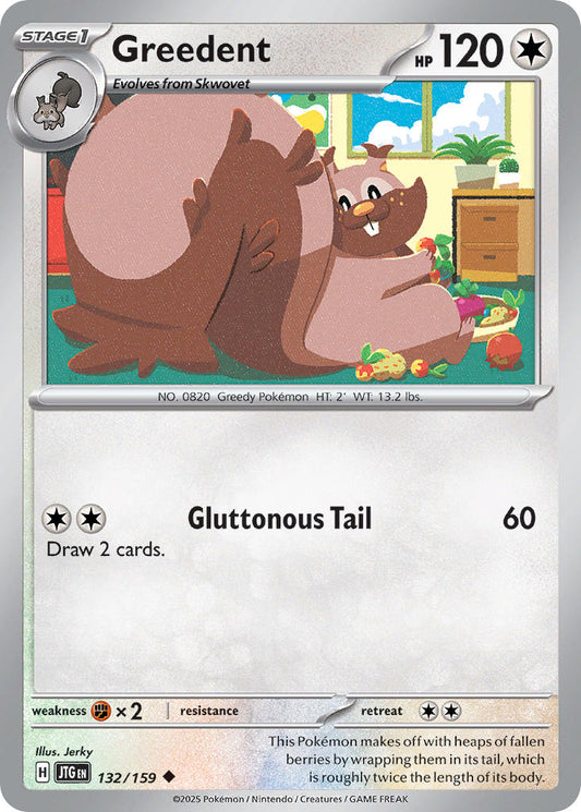 (132/159) Pokemon TCG Journey Together Single: Greedent  Reverse Holo Uncommon