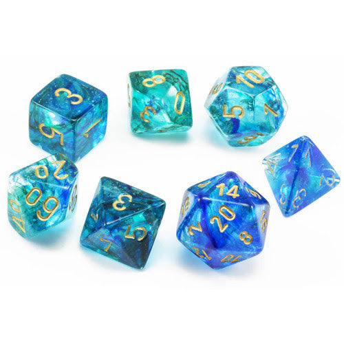 Chessex Translucent Polyhedral 7-Die Set: Nebula Oceanic / Gold