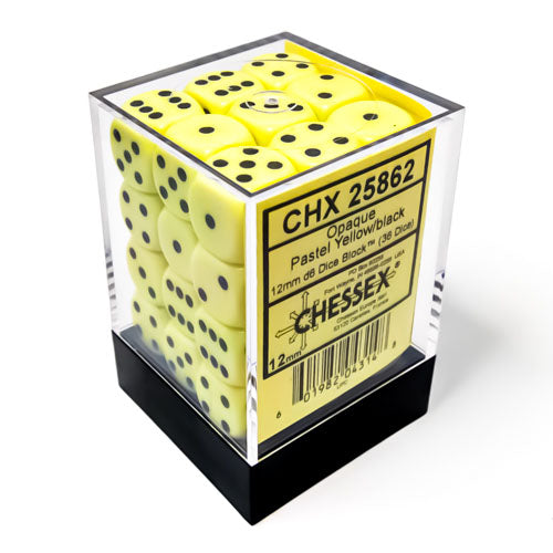 Chessex: Opaque Pastel 12mm D6 Dice Block: Yellow/Black