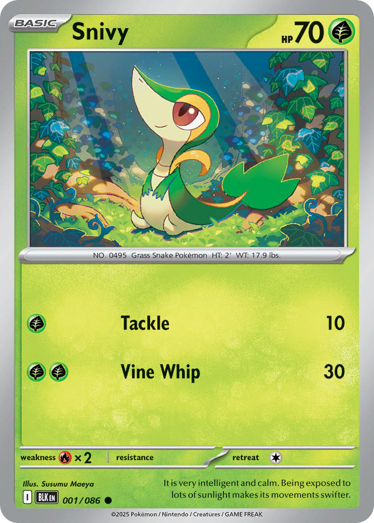 (001/086) Pokemon TCG Black Bolt Single: Snivy  Reverse Holo Common