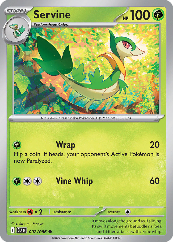 (002/086) Pokemon TCG Black Bolt Single: Servine  Reverse Holo Common