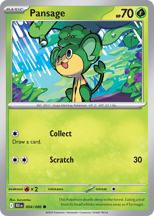 (004/086) Pokemon TCG Black Bolt Single: Pansage  Reverse Holo Common
