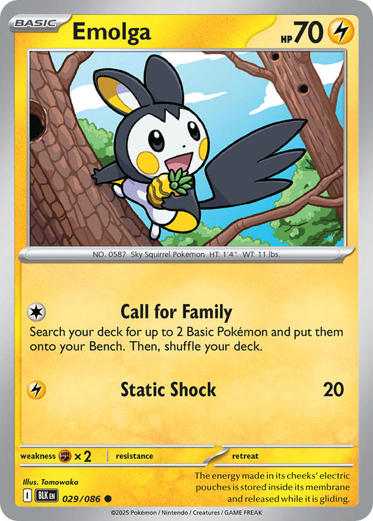 (029/086) Pokemon TCG Black Bolt Single: Emolga  Reverse Holo Common
