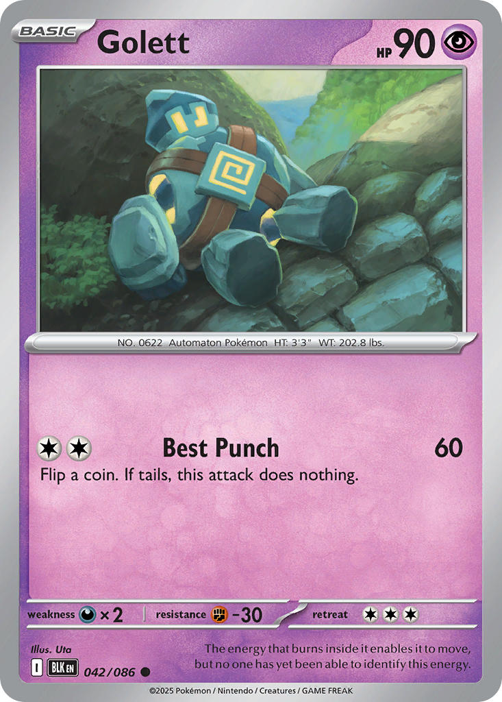 (042/086) Pokemon TCG Black Bolt Single: Golett  Reverse Holo Common