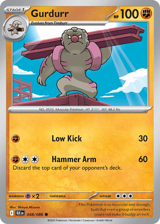 (048/086) Pokemon TCG Black Bolt Single: Gurdurr  Reverse Holo Common