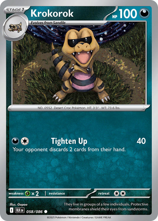 (058/086) Pokemon TCG Black Bolt Single: Krokorok  Reverse Holo Common