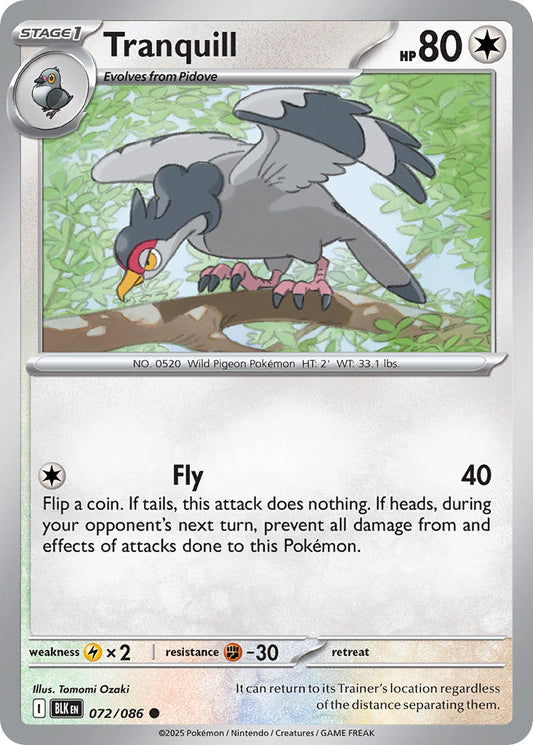 (072/086) Pokemon TCG Black Bolt Single: Tranquill  Reverse Holo Common