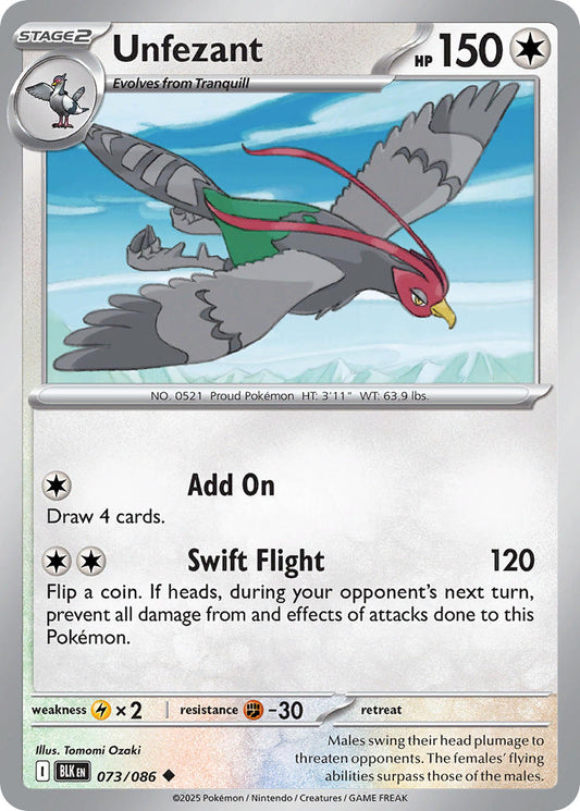 (073/086) Pokemon TCG Black Bolt Single: Unfezant   Uncommon
