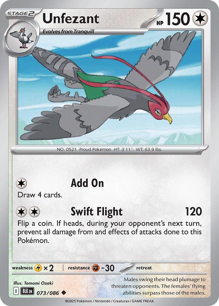 (073/086) Pokemon TCG Black Bolt Single: Unfezant  Reverse Holo Uncommon