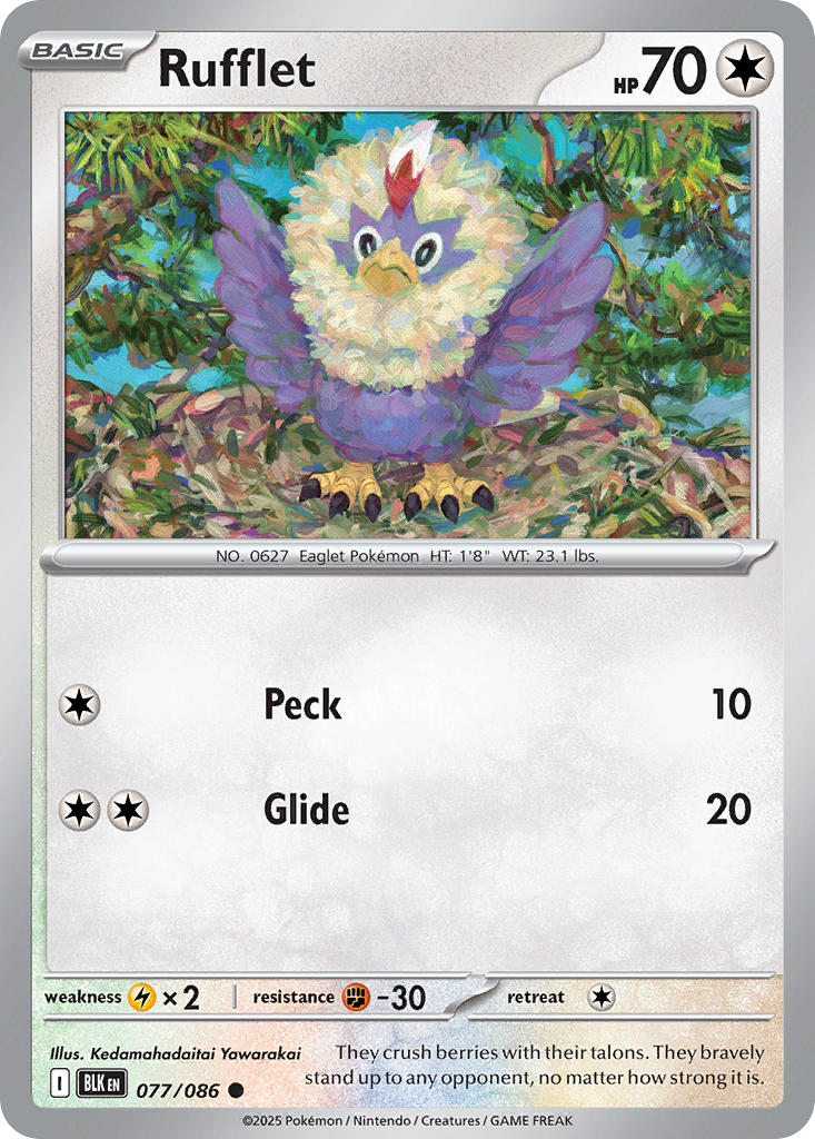 (077/086) Pokemon TCG Black Bolt: Additionals Single: Rufflet   Common Poké Ball Holo