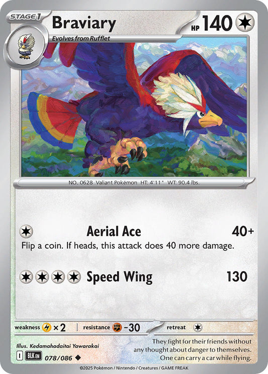 (078/086) Pokemon TCG Black Bolt Single: Braviary  Reverse Holo Uncommon