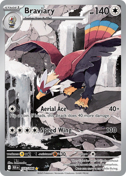 (155/086) Pokemon TCG Black Bolt Single: Braviary   Illustration Rare