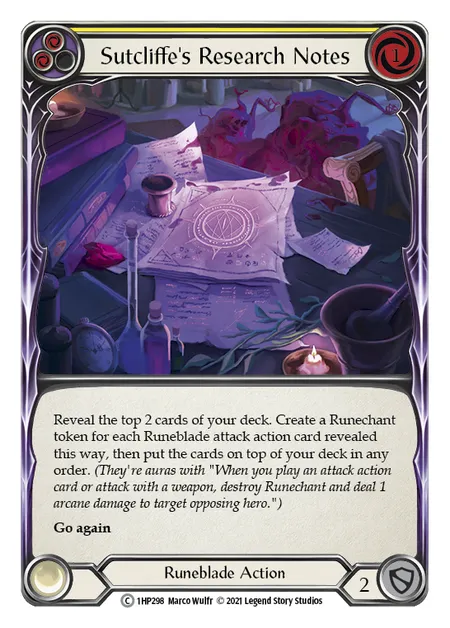 (1HP298) Flesh & Blood TCG History Pack 1 Single: Sutcliffe's Research Notes (Yellow) (Regular)  Common