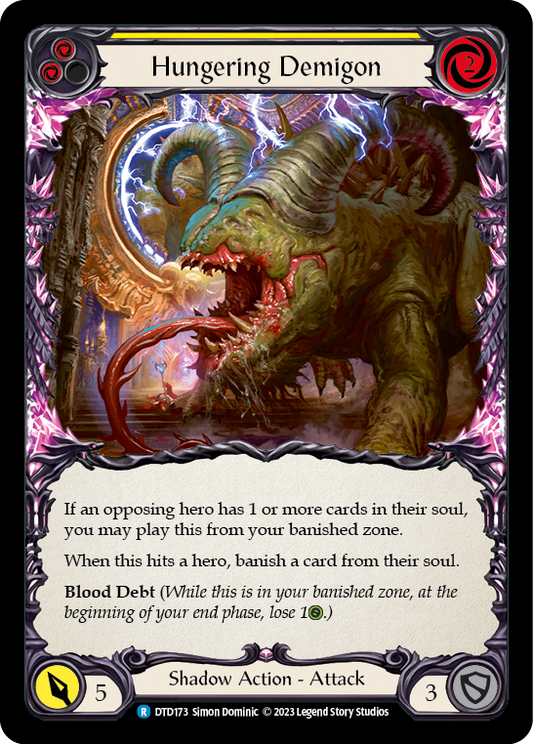 (DTD173) Flesh & Blood TCG Dusk till Dawn Single: Hungering Demigon (Yellow) (Regular)  Rare