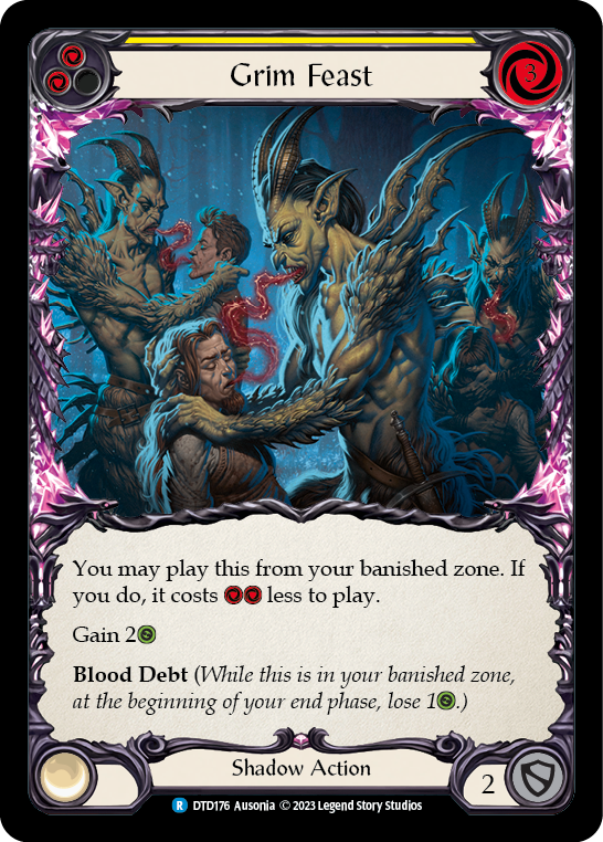 (DTD176) Flesh & Blood TCG Dusk till Dawn Single: Grim Feast (Yellow) (Rainbow Foil)  Rare