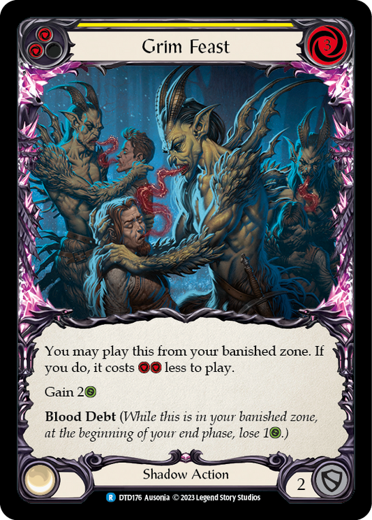 (DTD176) Flesh & Blood TCG Dusk till Dawn Single: Grim Feast (Yellow) (Rainbow Foil)  Rare