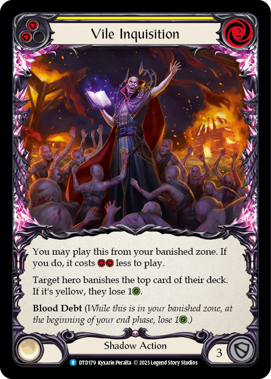 (DTD179) Flesh & Blood TCG Dusk till Dawn Single: Vile Inquisition (Yellow) (Regular)  Rare