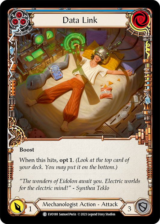(EVO188) Flesh & Blood TCG Bright Lights Single: Data Link (Blue) (Rainbow Foil)  Common