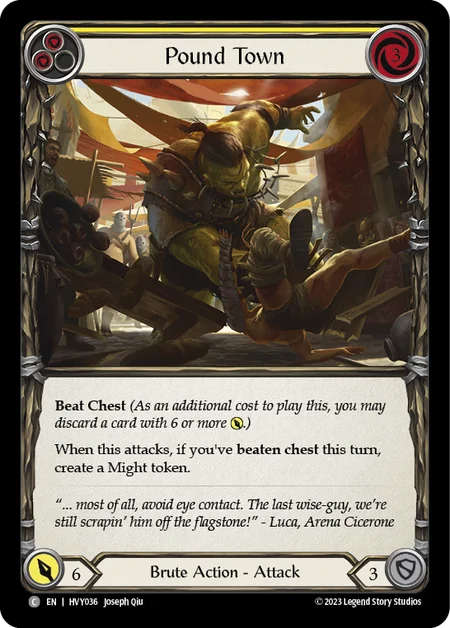 (HVY036) Flesh & Blood TCG Heavy Hitters Single: Pound Town (Yellow) (Rainbow Foil)  Common