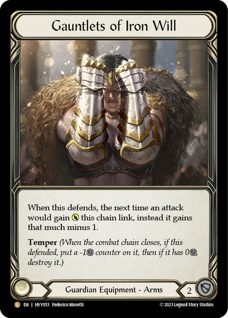(HVY053) Flesh & Blood TCG Heavy Hitters Single: Gauntlets of Iron Will (Cold Foil)  Legendary