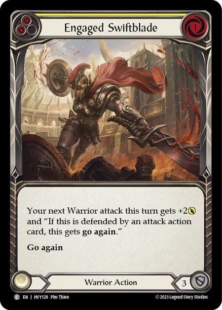(HVY128) Flesh & Blood TCG Heavy Hitters Single: Engaged Swiftblade (Yellow) (Rainbow Foil)  Common