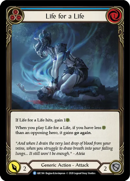 (ARC166) Flesh & Blood TCG Arcane Rising - Unlimited Single: Life for a Life (Blue) (Rainbow Foil)  Rare